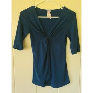Purple Rain Jrs S Top Blue Wrap Stretch Half Sleeve V-neck Knot Twist Bust